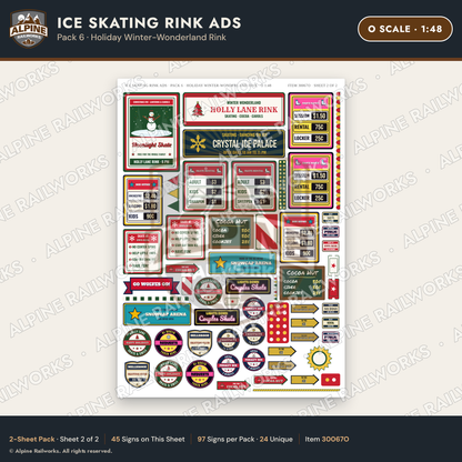 Alpine Railworks 30067O O Scale Ice Skating Rink Ads