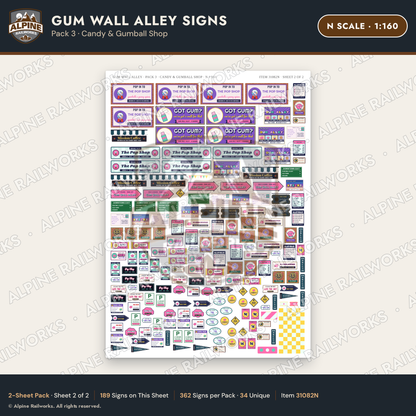 Alpine Railworks 31082N N Scale Roadside Signs - Bubblegum Alley