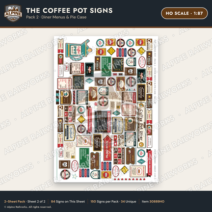 Alpine Railworks 30889HO HO Scale Roadside Signs - Coffee Pot Diner