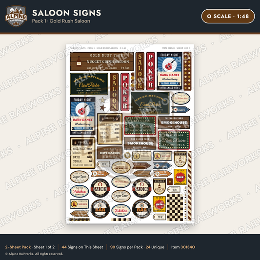 Alpine Railworks 30134O O Scale Saloon Signs - Gold Rush Saloon
