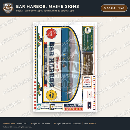 Alpine Railworks 31332O O Scale Bar Harbor ME Signs - Welcome Signs