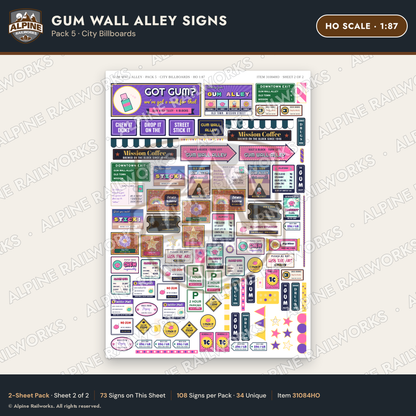 Alpine Railworks 31084HO HO Scale Roadside Signs - Bubblegum Alley