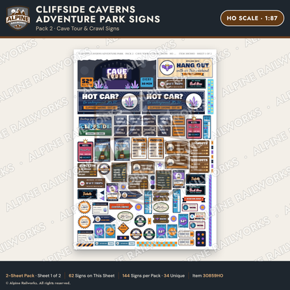 Alpine Railworks 30859HO HO Scale Roadside Signs - Cave Adventure Park