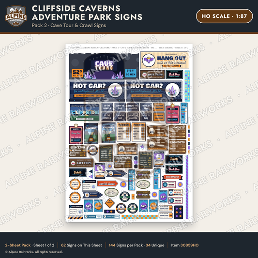 Alpine Railworks 30859HO HO Scale Roadside Signs - Cave Adventure Park
