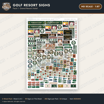 Alpine Railworks 30254HO HO Scale Golf Resort Signs