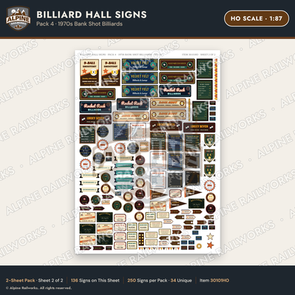 Alpine Railworks 30101HO HO Scale Billiard Hall Signs