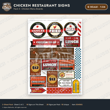 Alpine Railworks 30456G G Scale Chicken Restaurant Signs