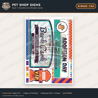 Alpine Railworks 30662G G Scale Pet Shop Signs - Storefront