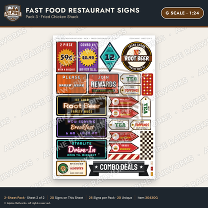 Alpine Railworks 30430G G Scale Fast Food Restaurant Signs