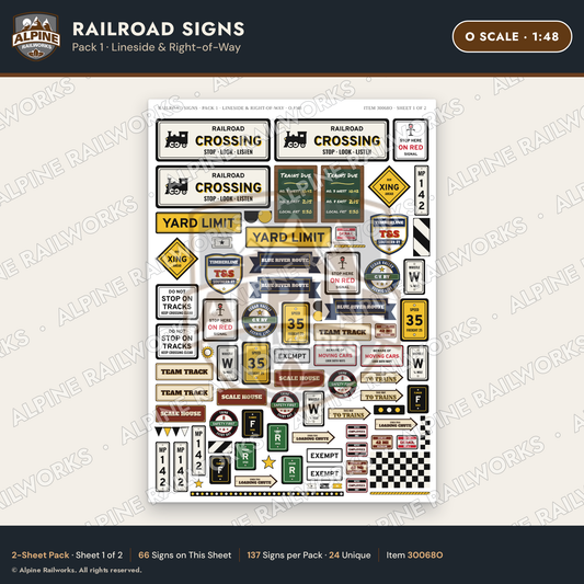 Alpine Railworks 30068O O Scale Railroad Signs - Lineside
