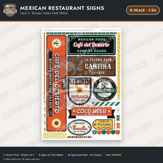 Alpine Railworks 30388G G Scale Mexican Restaurant Signs