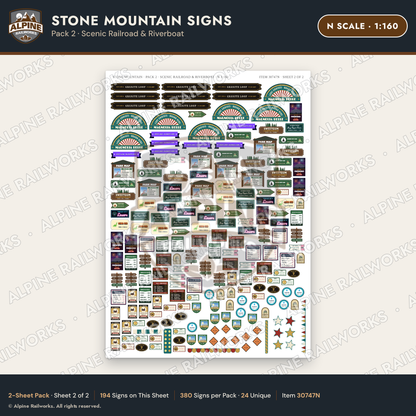 Alpine Railworks 30747N N Scale Tourist Signs - Stone Mountain