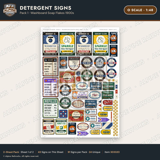 Alpine Railworks 30332O O Scale Detergent Signs