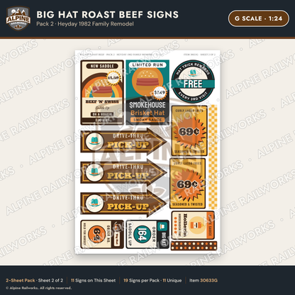 Alpine Railworks 30633G G Scale Fast Food Signs - Western Roast Beef