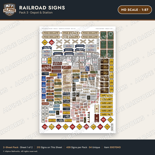 Alpine Railworks 30070HO HO Scale Railroad Signs - Depot & Station