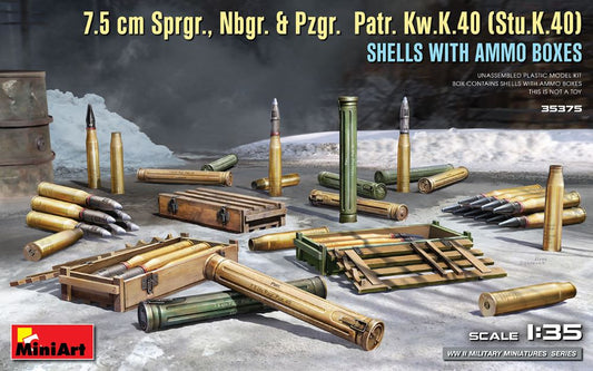 Miniart Models 35375 1/35 WWII 7.5cm Sprgr., Nbgr. & Pzgr. Patr. KwK40 (StuK40)