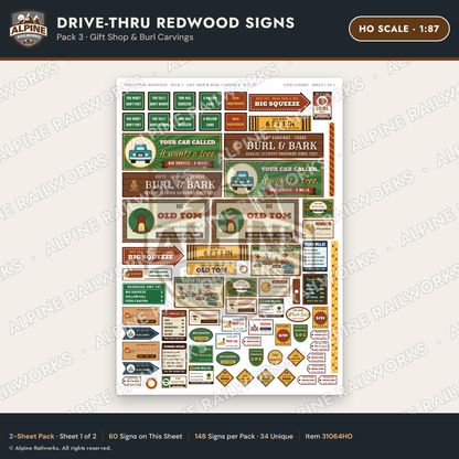 Alpine Railworks 31064HO HO Scale Roadside Signs - Drive-Thru Tree
