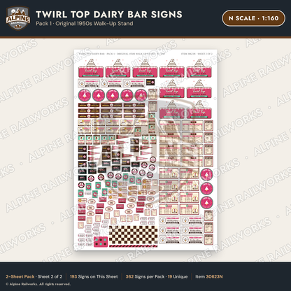 Alpine Railworks 30623N N Scale Fast Food Signs - Ice Cream Dairy Bar