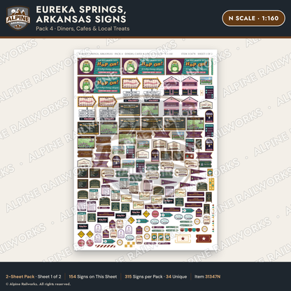 Alpine Railworks 31347N N Scale Eureka Springs Signs - Diners & Cafes