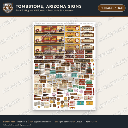 Alpine Railworks 31235N N Scale Tombstone AZ Signs - Billboards