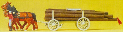 Preiser 30465 HO Scale Horse-Drawn Wagon Log Wagon w/Driver & Load