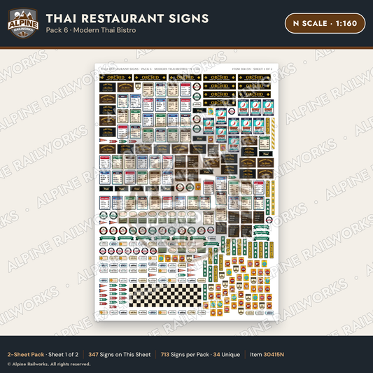 Alpine Railworks 30415N N Scale Thai Restaurant Signs