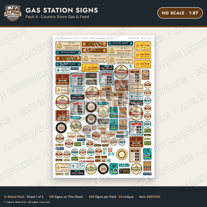 Alpine Railworks 30017HO HO Scale Gas Station Signs