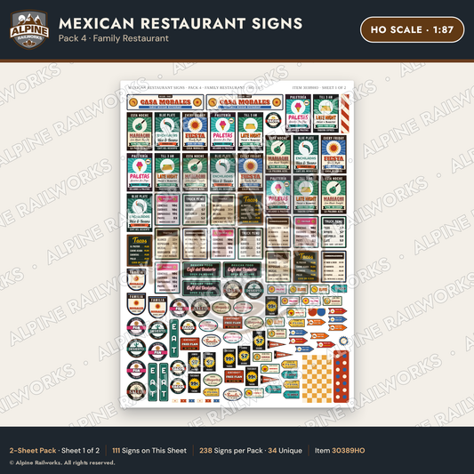 Alpine Railworks 30389HO HO Scale Mexican Restaurant Signs