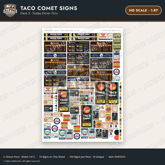 Alpine Railworks 30613HO HO Scale Fast Food Signs - Tacos