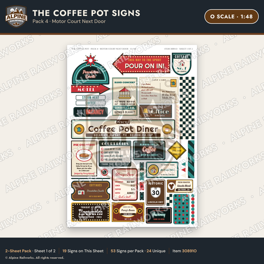 Alpine Railworks 30891O O Scale Roadside Signs - Coffee Pot Diner