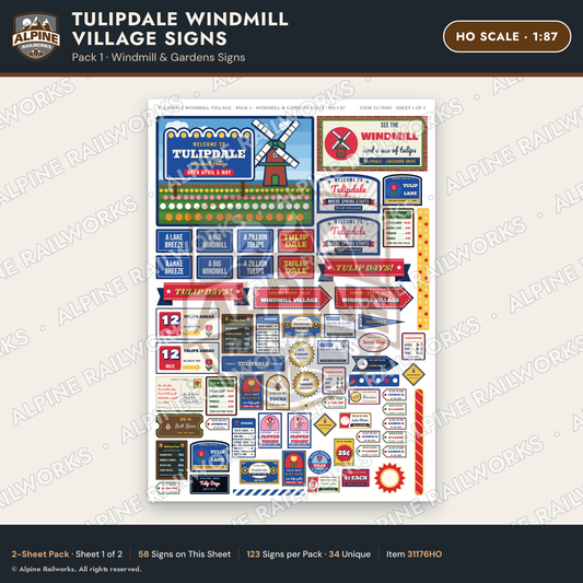 Alpine Railworks 31176HO HO Scale Roadside Signs - Windmill Village