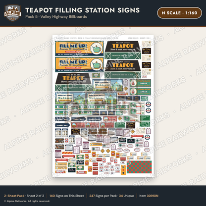 Alpine Railworks 30910N N Scale Roadside Signs - Teapot Gas Station