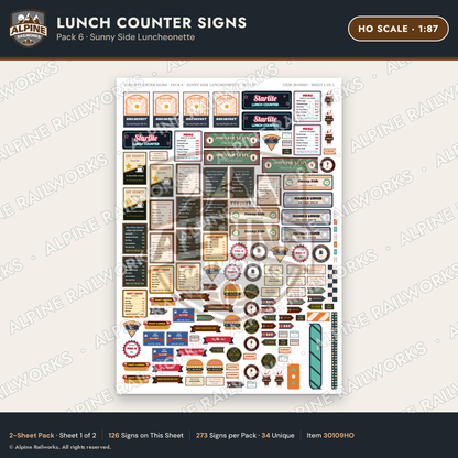 Alpine Railworks 30109HO HO Scale Lunch Counter Signs