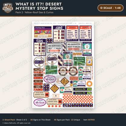 Alpine Railworks 30751O O Scale Roadside Signs - Desert Mystery Stop