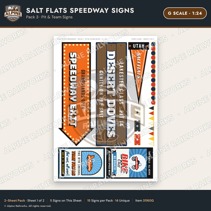 Alpine Railworks 31160G G Scale Racing Signs - Salt Flats Speedway