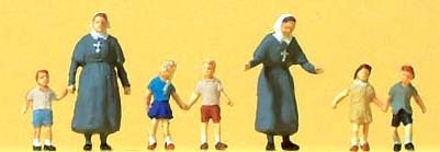 Preiser 79211 N Scale Pedestrians Protestant Sisters w/Children pkg(7)
