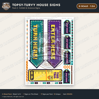 Alpine Railworks 31045G G Scale Roadside Signs - Upside-Down House