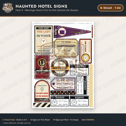 Alpine Railworks 30690G G Scale Haunted Hotel Signs - Room 13