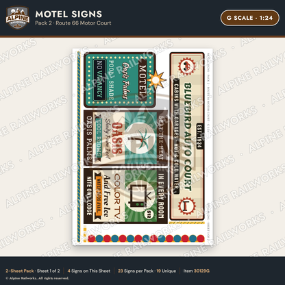 Alpine Railworks 30129G G Scale Motel Signs - Route 66 Motor Court