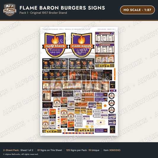 Alpine Railworks 30602HO HO Scale Fast Food Signs - Burgers