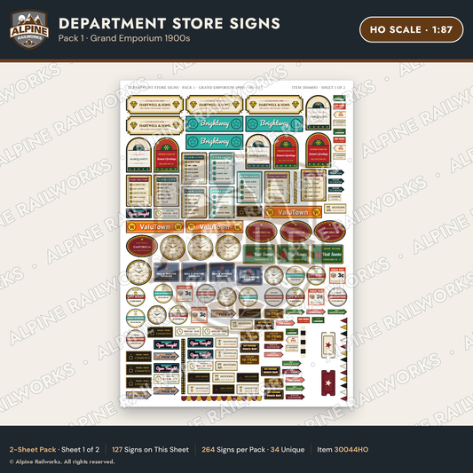 Alpine Railworks 30044HO HO Scale Department Store Signs