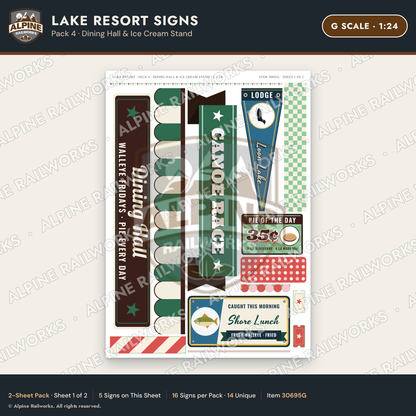 Alpine Railworks 30695G G Scale Lake Resort Signs - Dining Hall