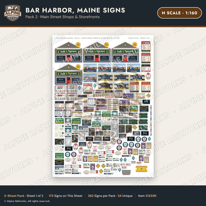 Alpine Railworks 31333N N Scale Bar Harbor ME Signs - Shops