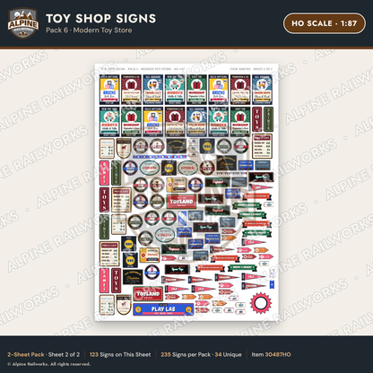 Alpine Railworks 30487HO HO Scale Toy Shop Signs - Modern Toy Store