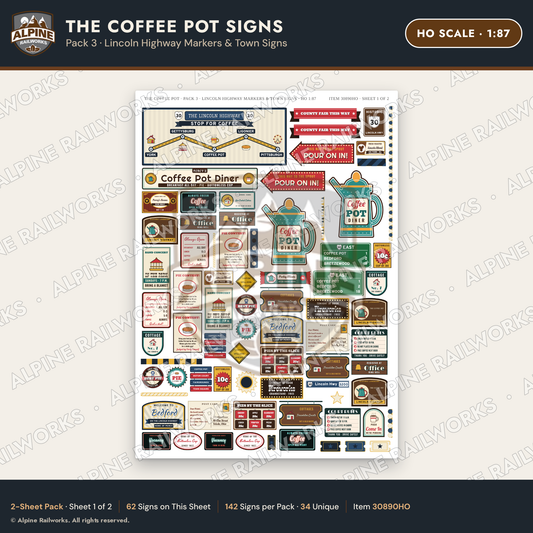 Alpine Railworks 30890HO HO Scale Roadside Signs - Coffee Pot Diner