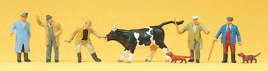 Preiser 10048 HO Scale Cattle Traders at Market Set (5)