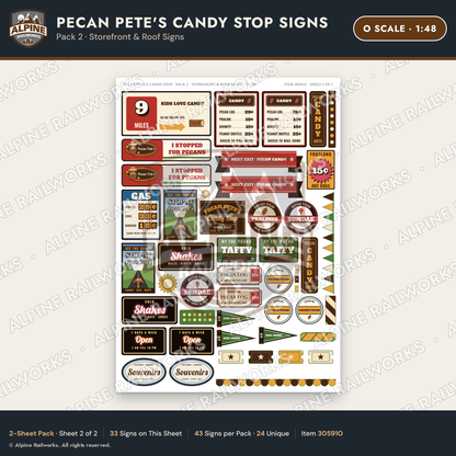 Alpine Railworks 30591O O Scale Roadside Signs - Pecan Candy Stop