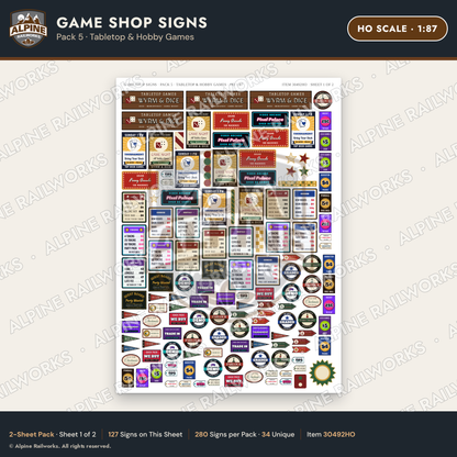 Alpine Railworks 30492HO HO Scale Game Shop Signs - Tabletop