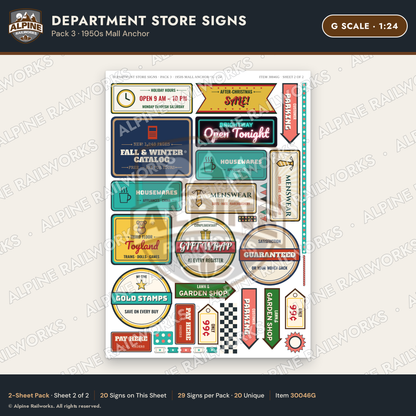 Alpine Railworks 30046G G Scale Department Store Signs - Mall Anchor