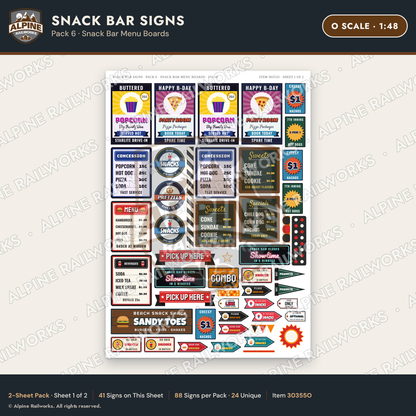 Alpine Railworks 30355O O Scale Snack Bar Signs